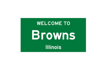 Browns, Illinois, USA. City limit sign on transparent background. 