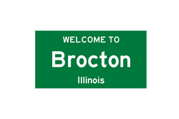 Brocton, Illinois, USA. City limit sign on transparent background. 