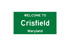 Crisfield, Maryland, USA. City Limit Sign On Transparent Background. 