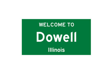 Dowell, Illinois, USA. City limit sign on transparent background. 