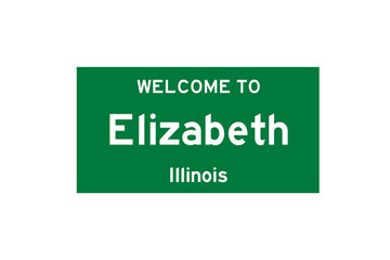 Elizabeth, Illinois, USA. City limit sign on transparent background. 