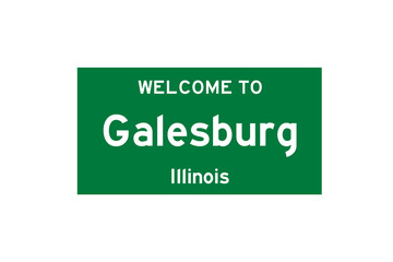 Galesburg, Illinois, USA. City limit sign on transparent background. 