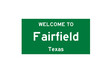 Fairfield, Texas, USA. City limit sign on transparent background. 