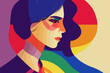 Profile girl expresses tolerance towards lgbtq+ pride, rainbow paraphernalia, illustration,