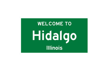 Hidalgo, Illinois, USA. City limit sign on transparent background. 