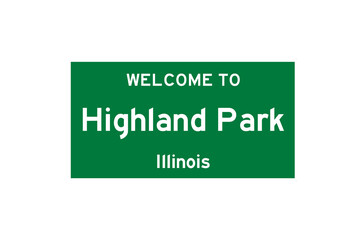 Highland Park, Illinois, USA. City limit sign on transparent background. 