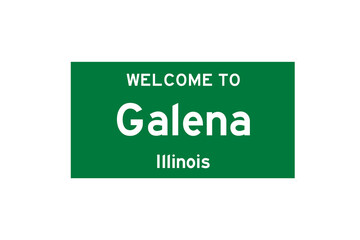 Galena, Illinois, USA. City limit sign on transparent background. 