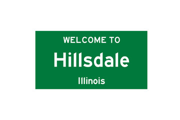 Hillsdale, Illinois, USA. City limit sign on transparent background. 