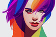 Lgbtq+ pride and tolerance girl coloured hair, rainbow