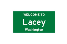 Lacey, Washington, USA. City Limit Sign On Transparent Background. 