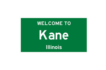 Kane, Illinois, USA. City limit sign on transparent background. 