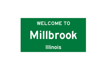 Millbrook, Illinois, USA. City limit sign on transparent background. 
