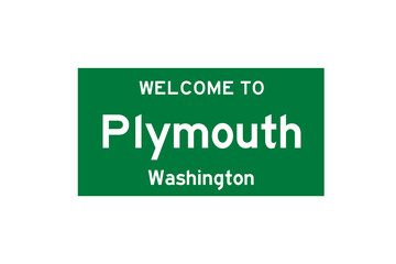 Plymouth, Washington, USA. City limit sign on transparent background. 