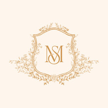 MS Initial Wedding Monogram Logo Crest, Wedding Logo Design, Custom Wreath Wedding Monogram, Crest Initial Wedding Logo