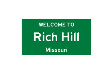 Rich Hill, Missouri, USA. City limit sign on transparent background. 