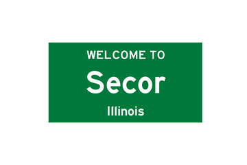 Secor, Illinois, USA. City limit sign on transparent background. 