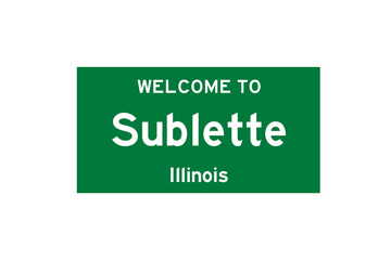 Sublette, Illinois, USA. City limit sign on transparent background. 