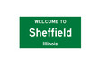 Sheffield, Illinois, USA. City limit sign on transparent background. 