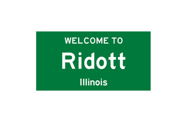Ridott, Illinois, USA. City limit sign on transparent background. 
