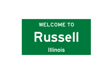 Russell, Illinois, USA. City limit sign on transparent background. 
