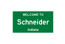 Schneider, Indiana, USA. City Limit Sign On Transparent Background. 