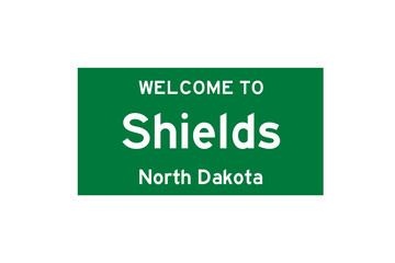 Shields, North Dakota, USA. City limit sign on transparent background. 