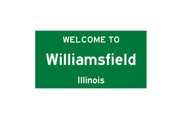 Williamsfield, Illinois, USA. City limit sign on transparent background. 
