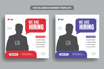 Wall Mural - We are hiring social media post banner template or job vacancy square banner layout, Join our team facebook banner