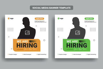 Wall Mural - We are hiring social media post banner template or job vacancy square banner layout, Join our team facebook banner