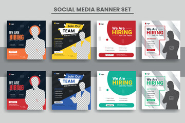 Wall Mural - We are hiring social media post banner template or job vacancy square banner layout bundle, Join our team facebook banner set