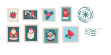 Christmas Postmarks Set. Vector Illustration