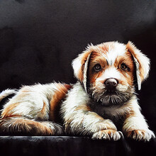 Oil Painting Of Puppy Laying Dow