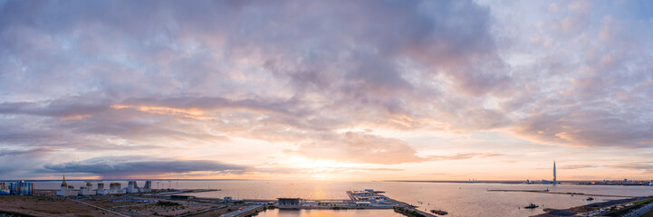 Wall Mural - Dramatic scenic sunset over sea in Saint Petersburg, Russia