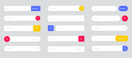 Fototapete - Search bar for UI UX design, app and web site. Www search boxes template. Searching panel. Search Address and navigation bar. Collection of search engine form browser templates for websites