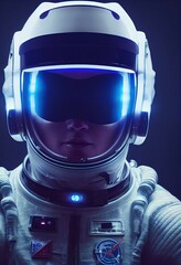 Wall Mural - A fictional person, not based on a real person. Portrait of an fictional astronaut in a spacesuit. High-tech astronaut from the future. The concept of space travel. . Generative AI