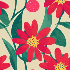 Wall Mural - Colour and fresh Hand drawn blooming garden floral ,Botanical leaf ,many kind of flowers with stylish polka dots seamless pattern 2d illustrated,Design for fashion , fabric, textile, wallpaper, cover