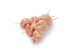 Raw uncooked Chicken meat, kebab on skewers isolated on a white background with clipping path, cut out.