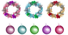 Set Of Christmas Wreaths And Baubles Vector Grapic