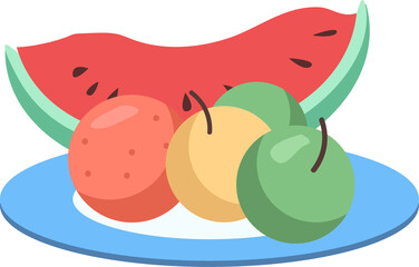 Fruit assortment semi flat color raster object. Full sized item on white. Apple and orange. Healthy and organic products simple cartoon style illustration for web graphic design and animation