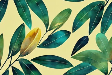 Wall Mural - Tropical watercolor pattern with dark background. Seamless graphic design with amazing tropical leaves. perfect for fashion and decoration