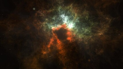 Wall Mural - orange and green nebula burst background 4k loop features nebulous green and orange clouds moving wi
