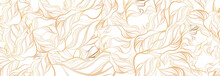 Seamless Pattern With Waves, Background With Golden Leaves