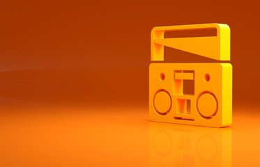 Yellow Home stereo with two speakers icon isolated on orange background. Music system. Minimalism concept. 3d illustration 3D render