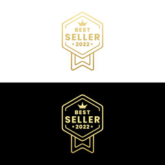 Sticker - Luxurious Best Seller 2022 Logo Vector or Exclusive Best Seller 2022 Label Vector. Magnificent design of gold colored best seller logo or label. With an outline design style and color that can be chan