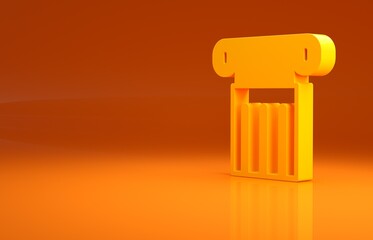 Wall Mural - Yellow Ancient column icon isolated on orange background. Minimalism concept. 3d illustration 3D render