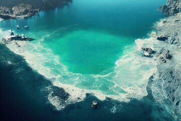 Canvas Print - 3D rendered computer generated image of a tropical deserted island. Often used by pirates (accessible through pirate bays), this lush greenery and sandy beaches is surrounded by blue ocean for miles