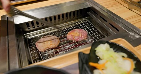 Sticker - Grill beef tongue on net at Japanese restaurant