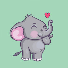 Cute Elephant Vector Illustration. Chibi Cartoon Style. Colorful