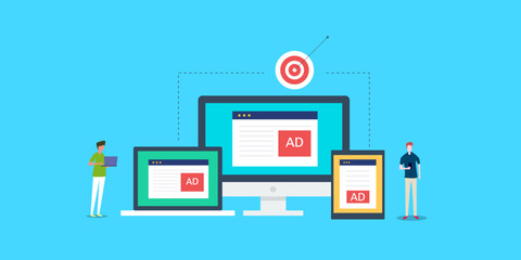 Wall Mural - responsive advertising technology, display ads adjust in digital devices, targeting audience with re
