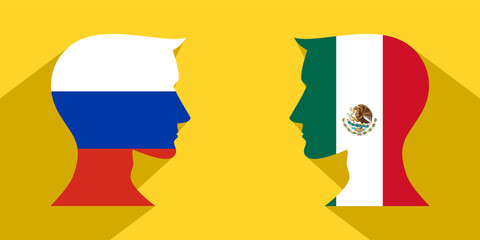 Wall Mural - face to face concept. russia vs mexico. vector illustration